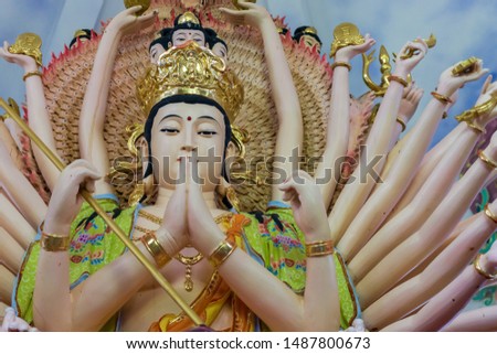The statue of Chinese god of Guanyim on Chinese temple.