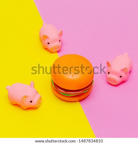 Pigs and Burger. Food. Unhealthy food. Calories concept