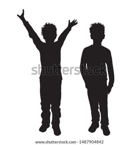Vector silhouette of children´s friends on white background. Symbol of child, siblings,boy, brother,free, funny.