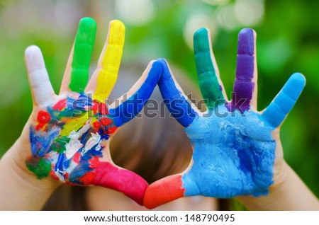 Painted colorful hands Royalty-Free Stock Photo #148790495