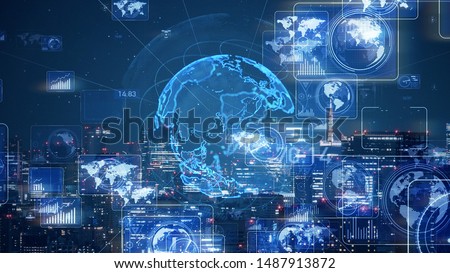 Smart city and communication network concept. 5G. LPWA (Low Power Wide Area). Wireless communication. Royalty-Free Stock Photo #1487913872