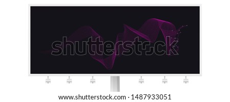 Billboard with blended twisted lines and glow on end. Dynamic flowing waves isolated on dark background. Abstract wavy spun pattern. Optical art, vector design elements.