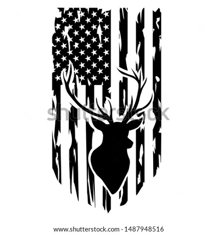 Distressed American Flag, hunting, deer illustration clip art, transparent background