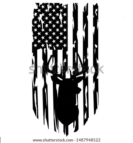 Distressed American Flag, hunting, deer illustration clip art, transparent background