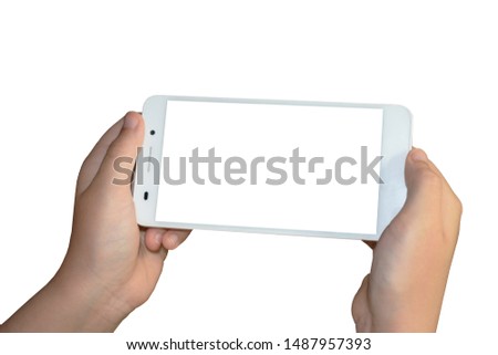 hands taking picture with white mobile Royalty-Free Stock Photo #1487957393