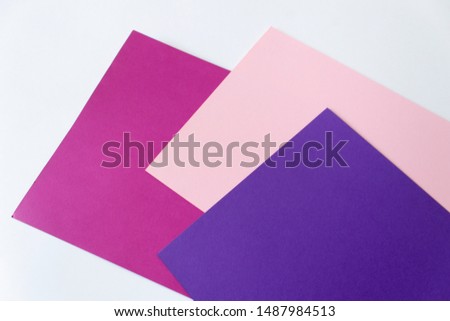 Three color pink violet paper sheet creative geometric mininal background