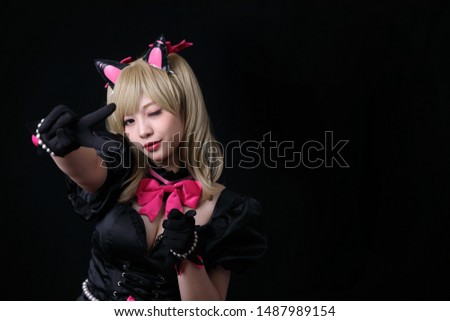 Japan anime cosplay , portrait of girl cosplay isolated in black background