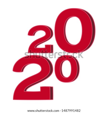 Cartoon red 2020 diagonal new year poster. Winter holiday themed vector illustration for icon, stamp, label, certificate, gift card, invitation, coupon or sale banner decoration