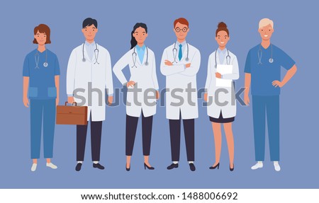 Doctors team. Medical staff doctor and nurse, group of medics. Vector illustration in a flat style Royalty-Free Stock Photo #1488006692