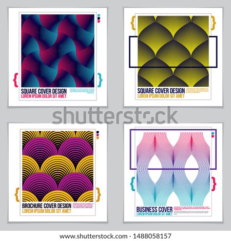 Design templates for flyers, booklets, greeting cards, invitations and advertisings. Geometric line patterns vector abstract advertising art set. Minimalistic brochure design.