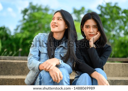 Female student model sitting at university