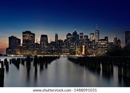 New York cityscape at sunset