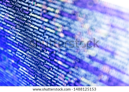 Mobile app building. Website development. Computer language script code screen. Internet connection stream flow concept. Abstract technological background with digits and lines