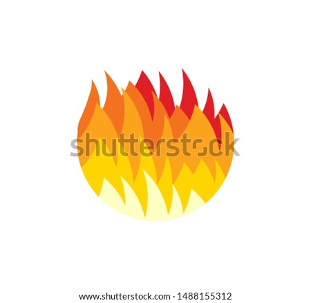 Fireball icon. Red and yellow tongues of flame, Flat Fire round logo template. Modern emblem idea. Concept design for business. Isolated vector illustration on blank background.