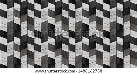 Black and white wooden panel with geometric pattern for wall decoration. Wood texture for background. Seamless pattern.