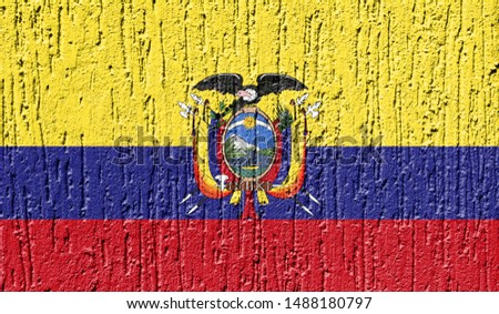 Flag of Ecuador close up painted on a cracked wall