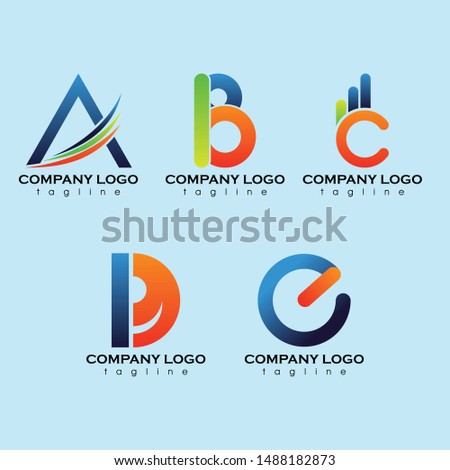 Alphabet Logos A, B, C, D, E with gradient color Blue Orange Green Yellow Cyan