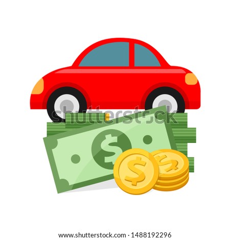 pile money and car red isolated on white background, clip art money and car for insurance business concept, illustration money and car icon cartoon, infographics money for buy and car sell financial