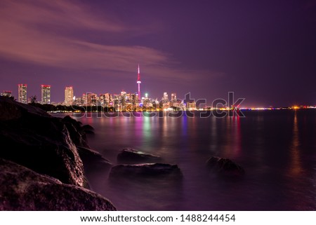 Long Exposure of Toronto City Skyline from Humberbay Park 