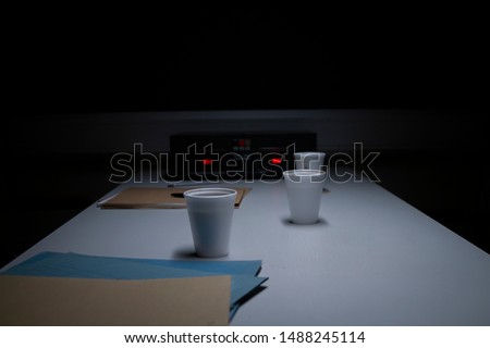 Police Custody Interview Room with Cassette Recorder Royalty-Free Stock Photo #1488245114