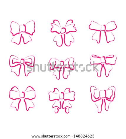 Illustration Christmas set outline gift bows isolated - vector 