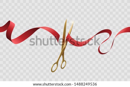 Grand opening cutting red ribbon Royalty-Free Stock Photo #1488249536