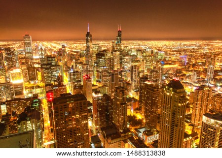 Chicago cityscape at night seen from John Hancock Observatory