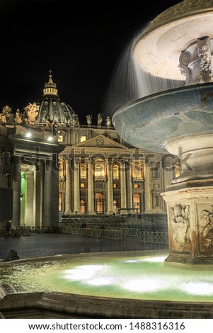 Night photography of St. Peter's Basilica, Vatican City, Rome
