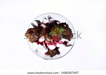 dessert in bowl with fruits on white background