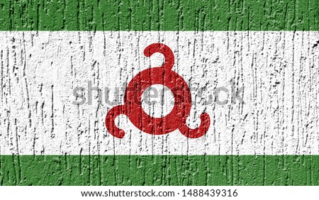 Flag of Ingushetia close up painted on a cracked wall