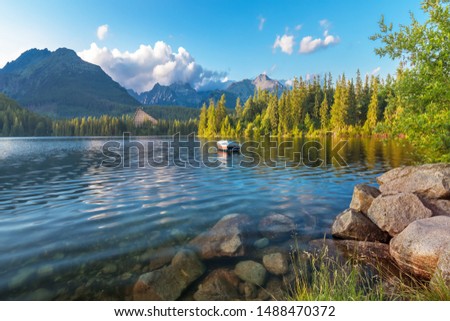 High Tatras mountains national park and Strbske pleso  (Strbske lake) beautiful mountain lake in Slovakia