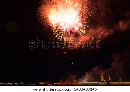 Beautiful fireworks above the Peter and Paul fortress in St. Petersburg, Russia