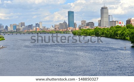 Charles River panorama and Boston skyline, Boston, MA, USA
