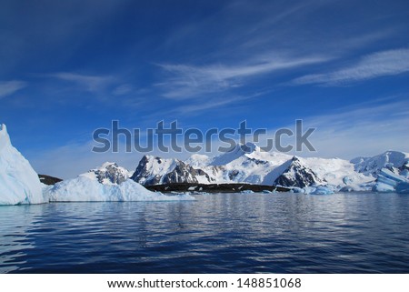Antarctic mountains and reflections 