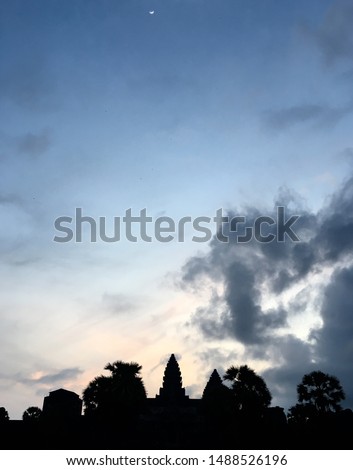 Outline shadow of Angkor wat in the morning, Siem Reap, Cambodia, Southeast Asia. The picture was taken in October 2017.