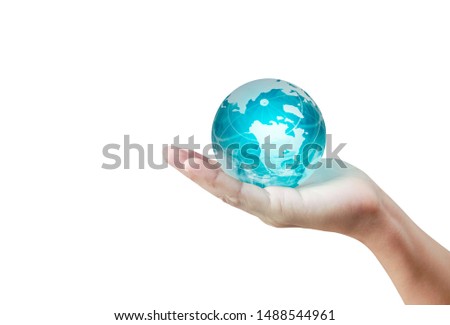 Globe ,earth in human hand,  holding our planet  glowing. Earth image provided by Nasa