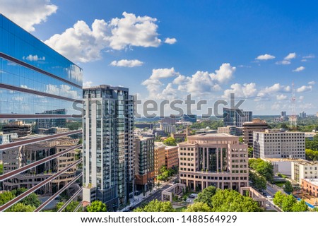 Aerial view midtown Atlanta with reflection in building