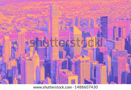 Aerial view of Midtown Manhattan, New York funky gradient