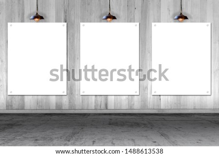 wooden wall with three white paper cards. write text on paper for advertise or public relations