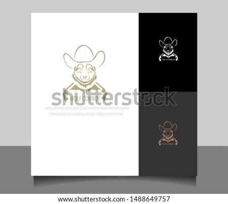 Modern wolf cowboy logo vector ilustration template with flat style. Creative logo design in eps 10.