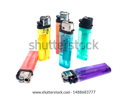 Bangkok,Thailand-27thAugust,2018:Thailand brand lighters manufactured in 1997, separated from a white background.