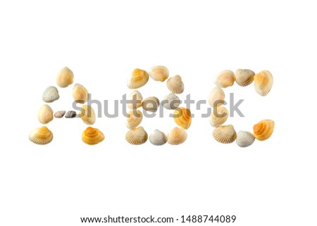 Word ABC composed of seashells isolated on white background
