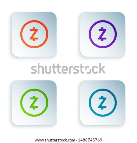 Color Cryptocurrency coin Zcash ZEC icon on white background. Digital currency. Altcoin symbol. Blockchain based secure crypto currency. Set icons in colorful square buttons. Vector Illustration