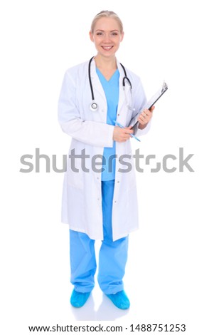 Doctor woman or nurse isolated over white background. Cheerful smiling medical staff representative. Medicine concept