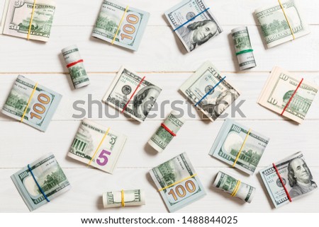 colored Background with money american hundred dollar bills on top wiev with copy space for your text in business concept.