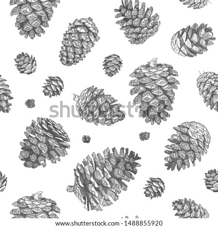 Seamless pattern with hand-drawn cones for Christmas and New Year design.