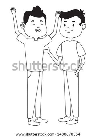 Teenagers male friends greeting and smiling with casual clothes cartoons ,vector illustration graphic design.