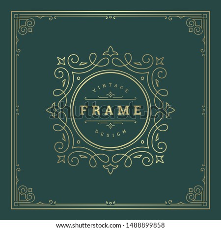 Vintage flourishes ornament swirls lines frame template vector illustration victorian ornate border for greeting cards, wedding invitations, advertising or other design and place for text.