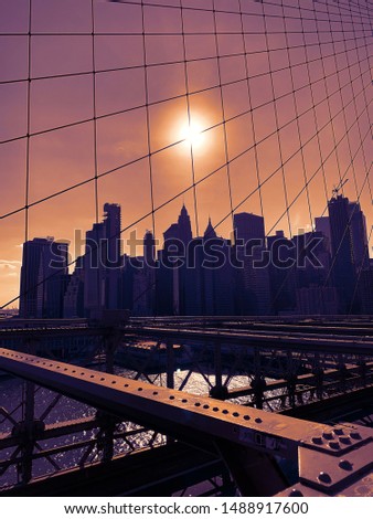 Brooklyn Bridge at Sunset, Skyline, Manhattan, New York City