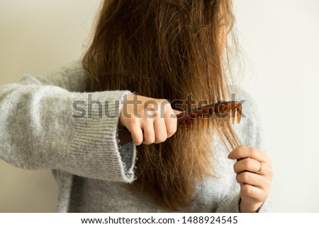 woman with damaged hair problems. Royalty-Free Stock Photo #1488924545